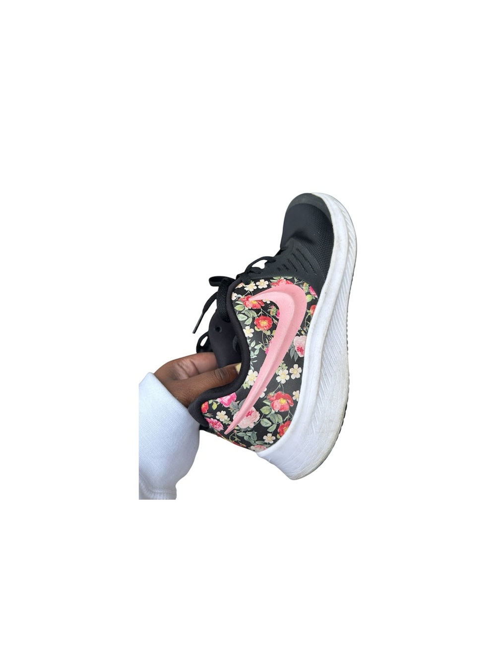 Nike Star Runner Floral Swoosh Sneakers 6Y Black Pink Running Shoes 7.5 Coquette - Picture 3 of 7